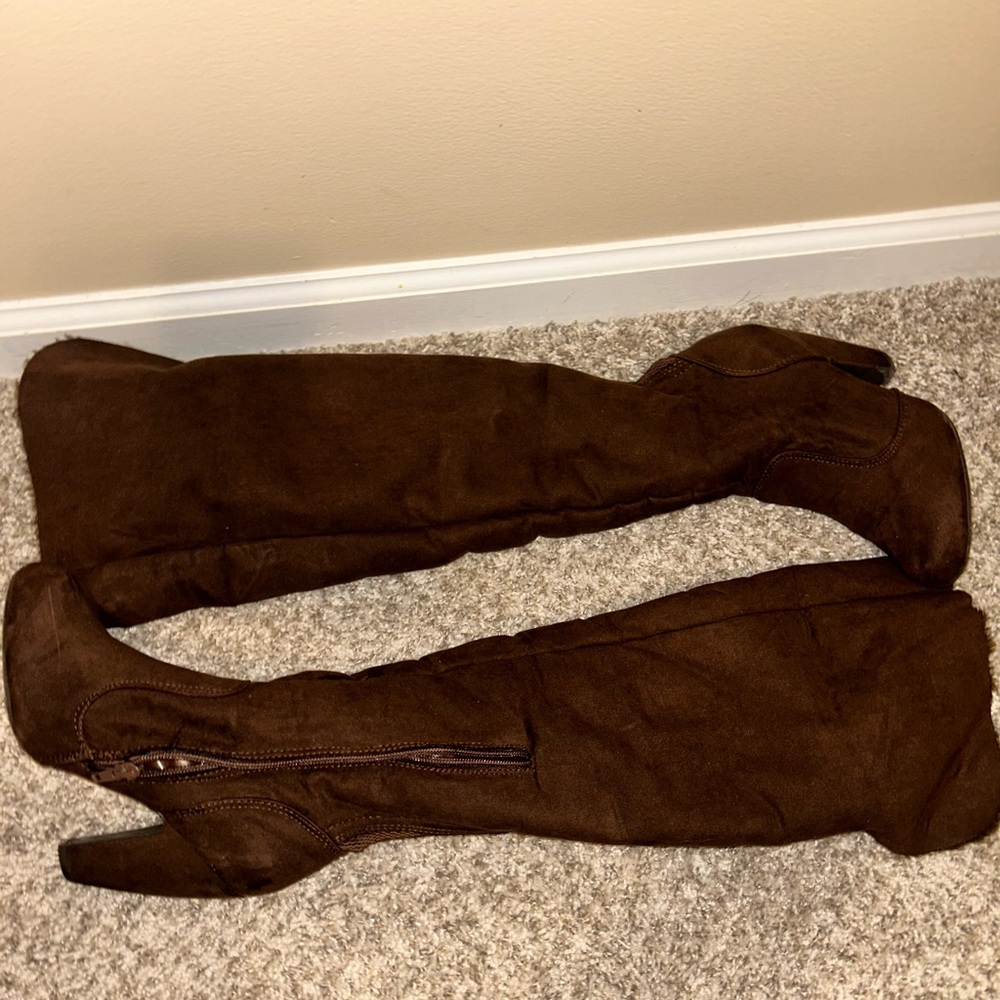 Brown Suede Knee-High Boots